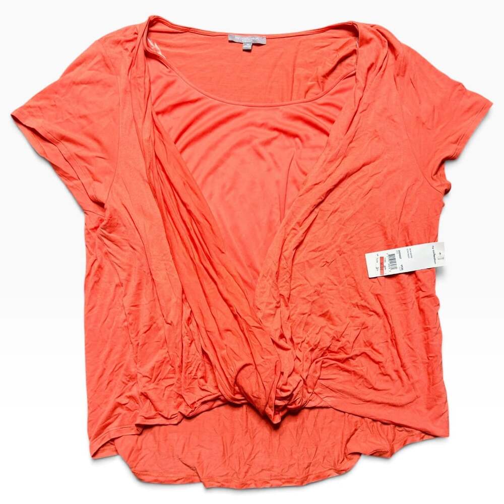 Ny Collection Woman Short Sleeve Draped Twist Front Top Size 3X Coral NWT